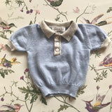 Poppy & Ned Baby Blue Merino Wool Jumper With Grey Trim: 6-12 Months