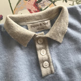 Poppy & Ned Baby Blue Merino Wool Jumper With Grey Trim: 6-12 Months